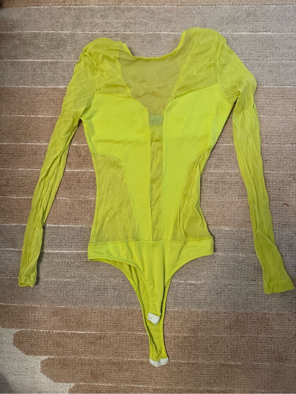 B Spritz Berlin Neon Yellow Sheer Mesh Bodysuit Thong Sz L